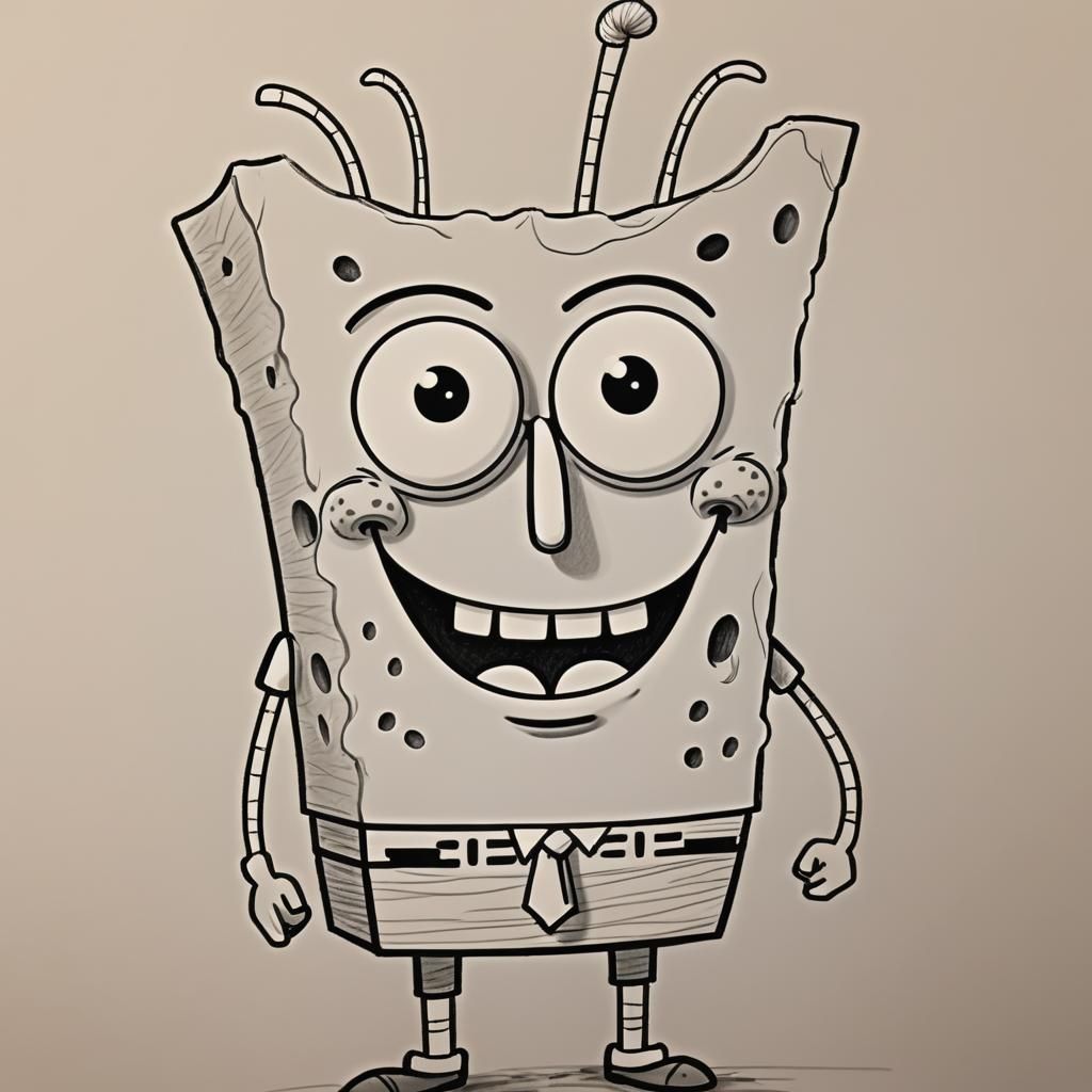 A Detailed SpongeBob Character in Pencil Sketch Style