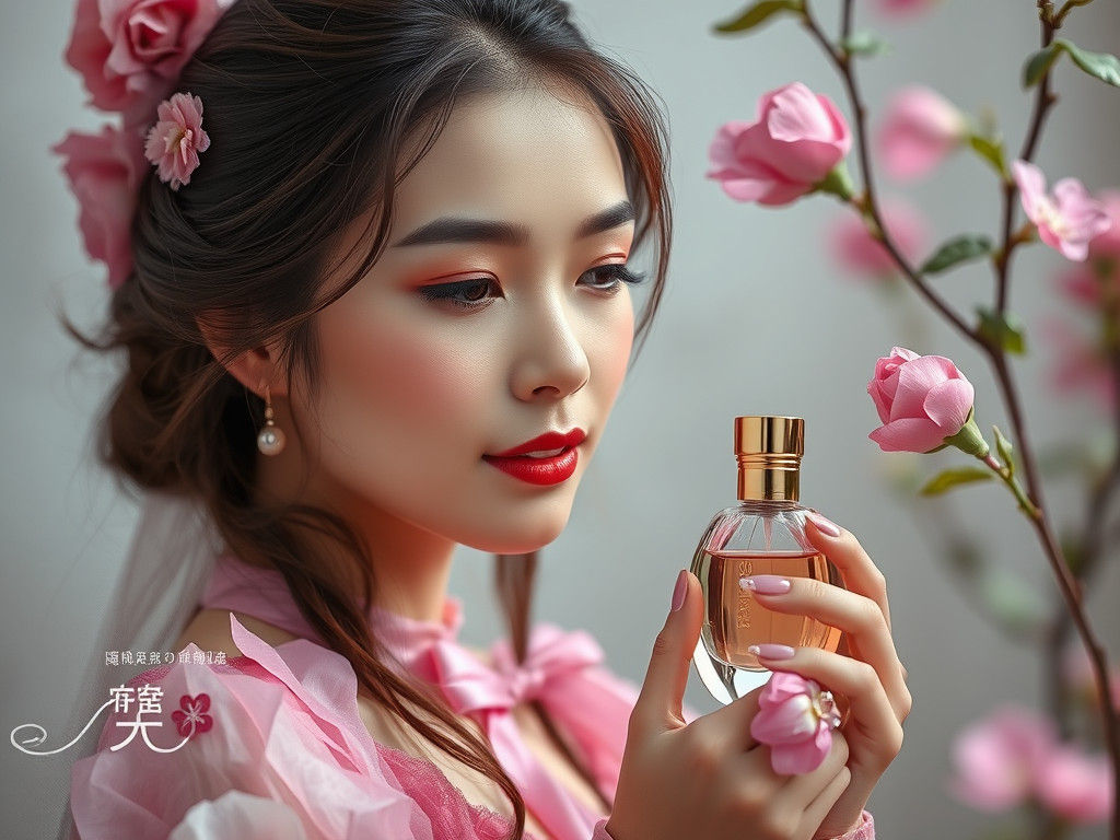 Elegant Pink Floral Perfume Ad in Vibrant Digital Art
