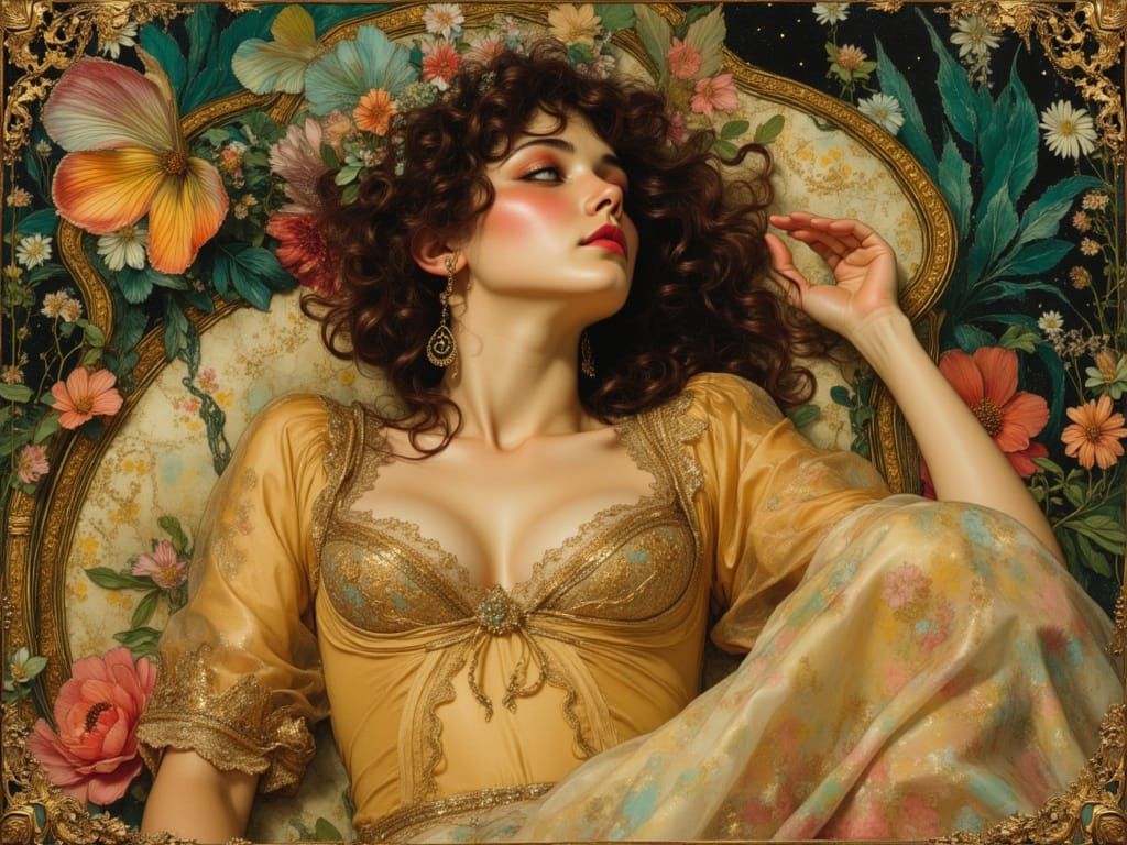 Art Nouveau Portrait of Woman Enjoying a Siesta