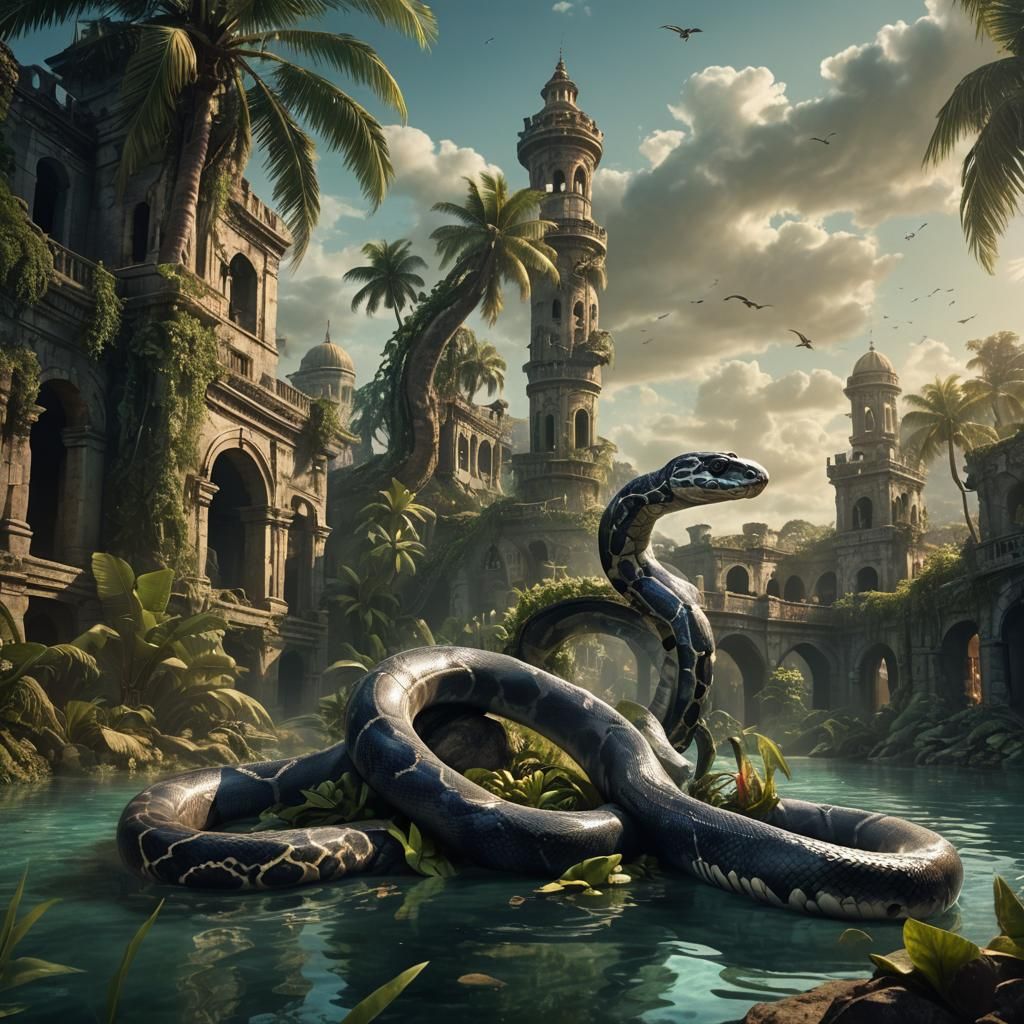 Giant Aquatic Boa Constrictor in Detailed Matte Painting
