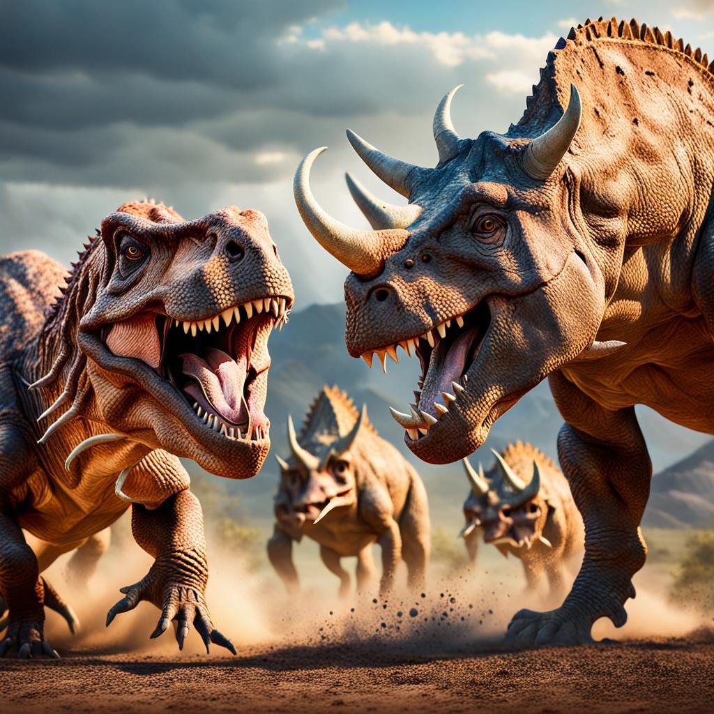 Realistic Jurassic Battle: T-Rex vs Triceratops in the Stepp...