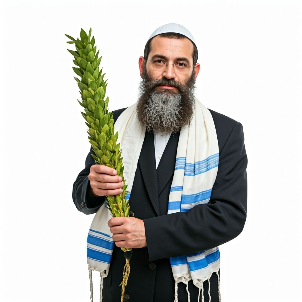 Man Holds Lulav and Etrog in Shabbat Attire