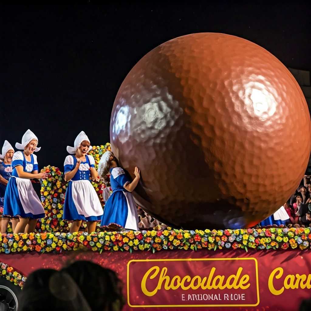 Giant Chocolate Ball Crushes Milkmaid at Carnaval