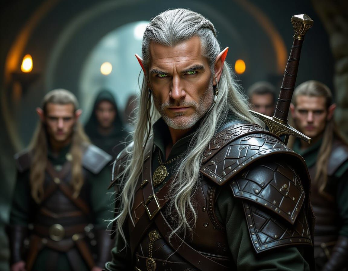 Ancient Elf Ranger Portrait in Dim Dungeon