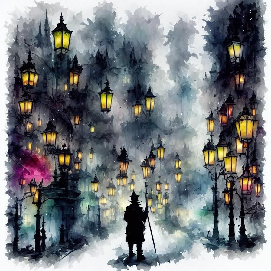 Vibrant Cityscape Illuminated by Lanterns in Deep Night