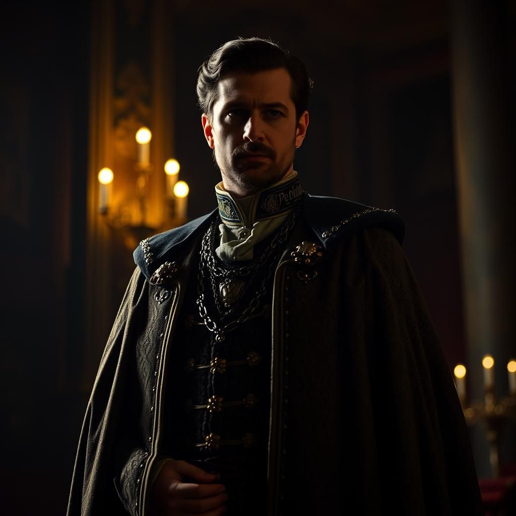 Regal Lad in Ornate Attire with Pembroke's Coat of Arms