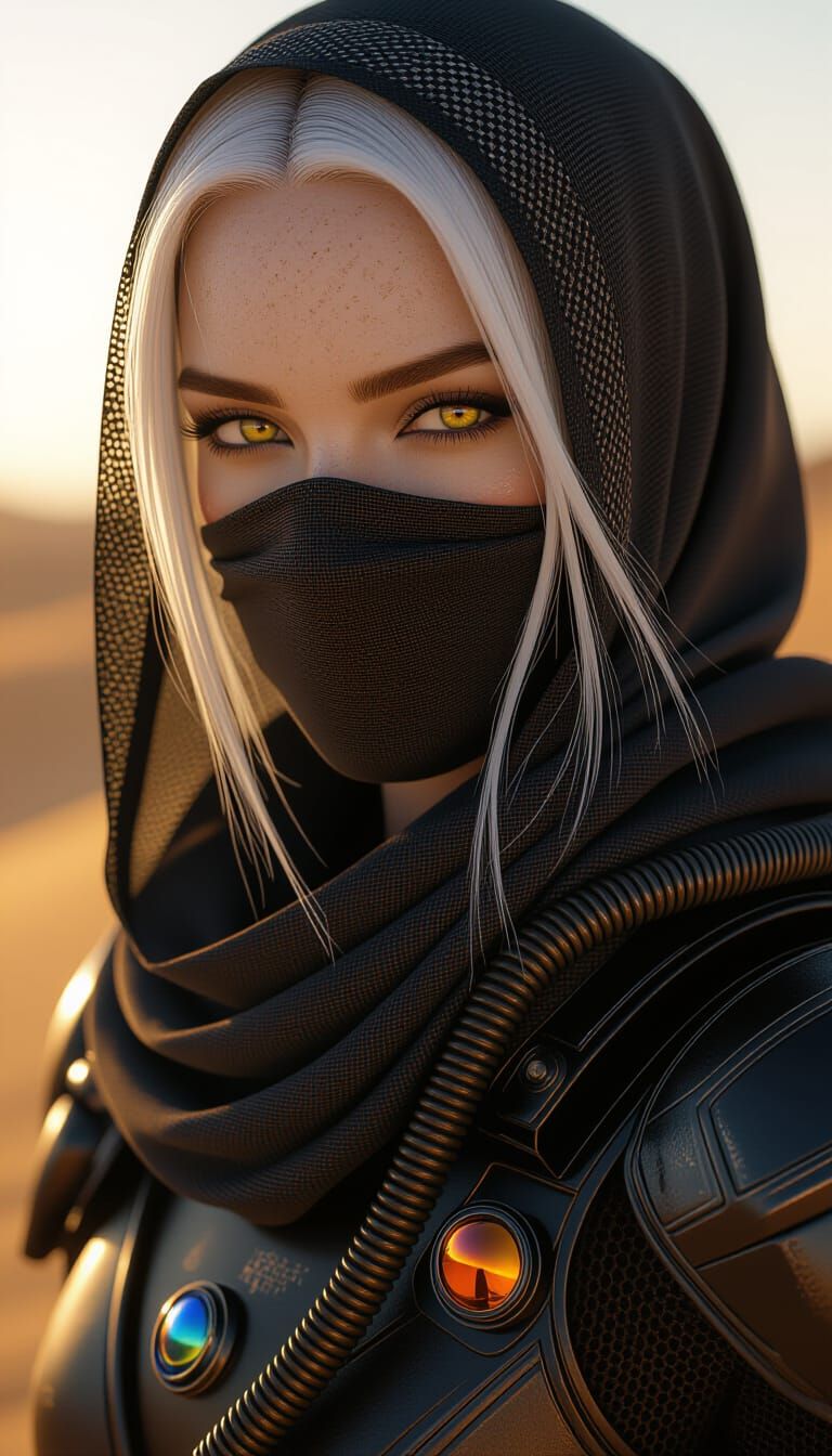 Desert Woman in Stillsuit at Twilight