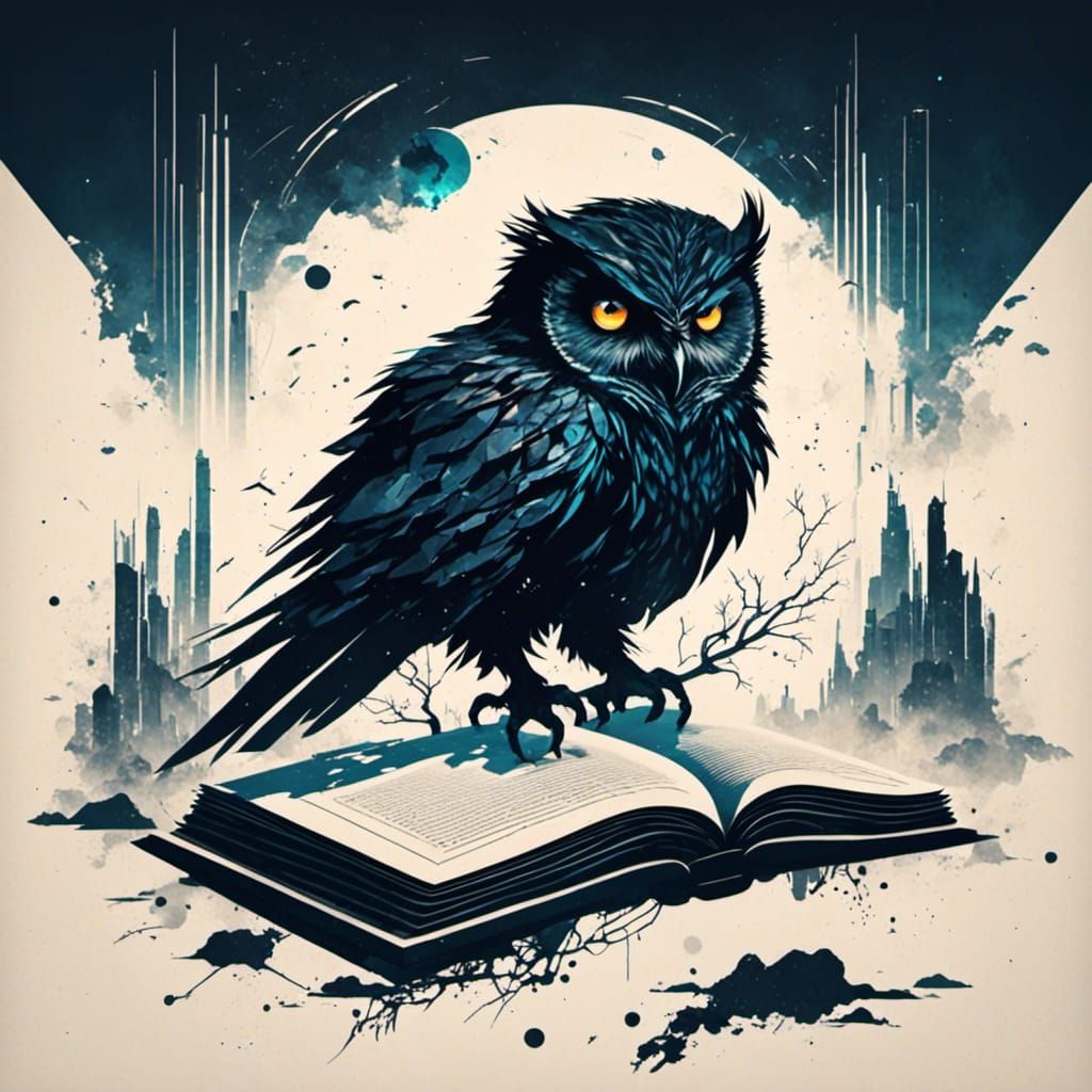 Minimalistic Owl Silhouette in Glitchcore Style