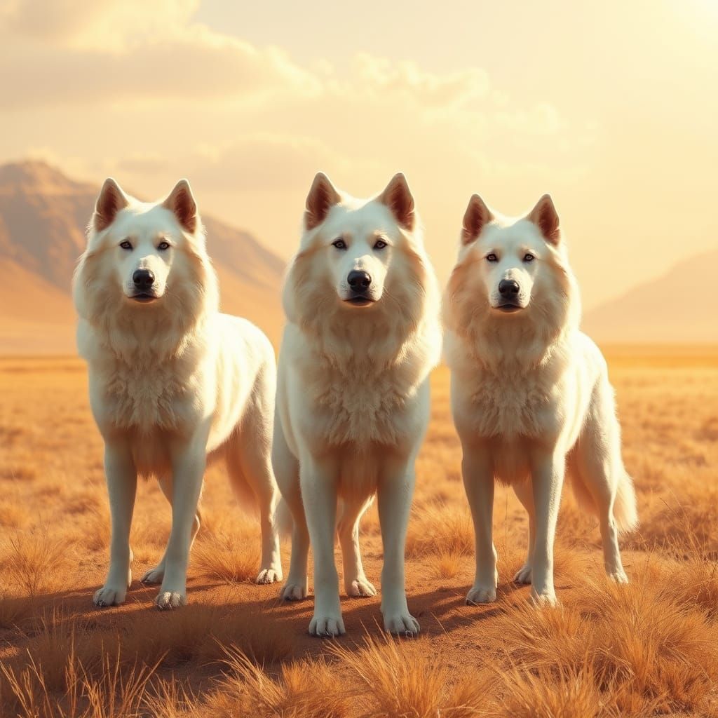 Majestic White Central Asian Shepherd Dogs in Golden Wildern...