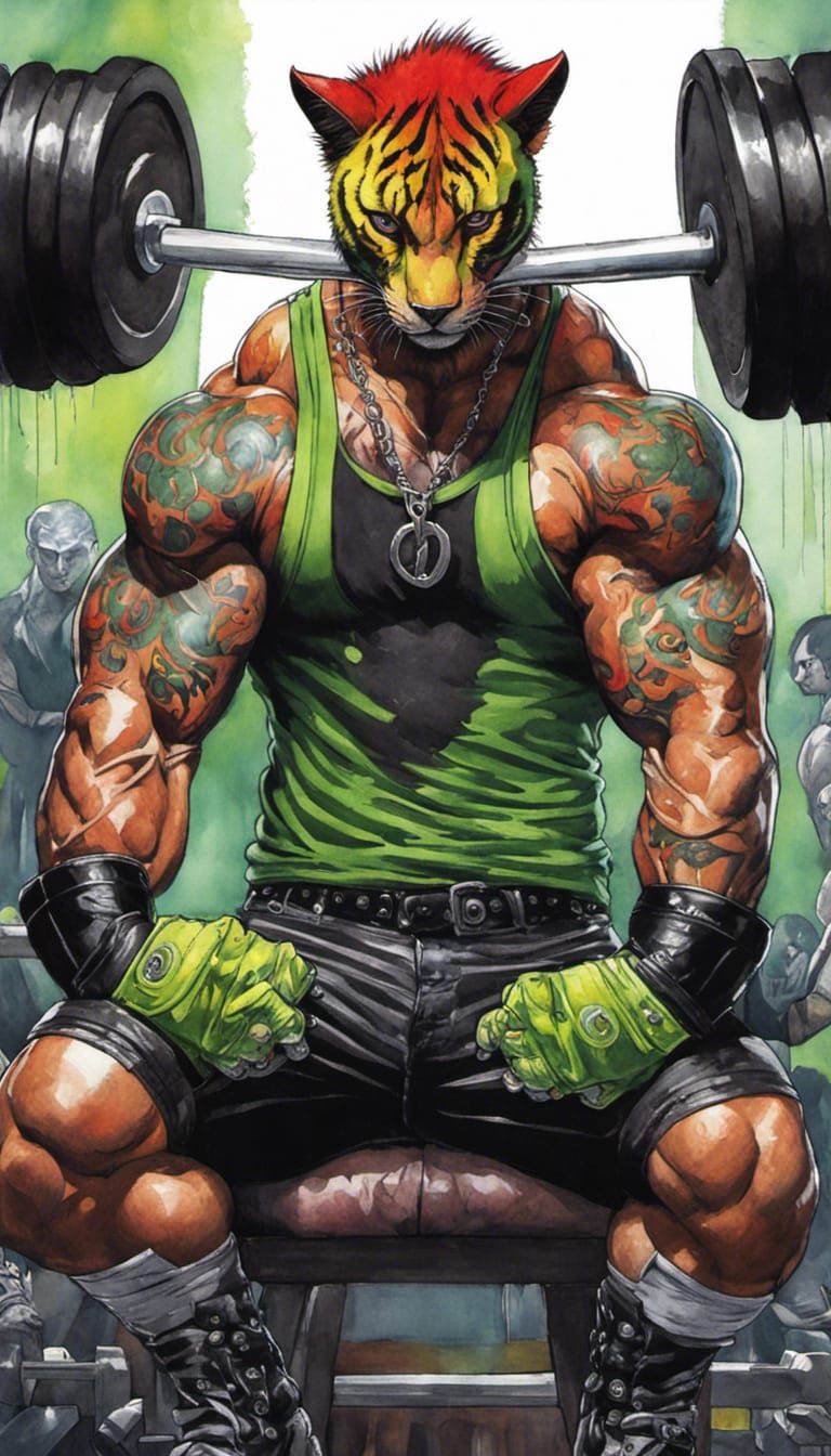 Gothic Bodybuilder in a Darkened Gym