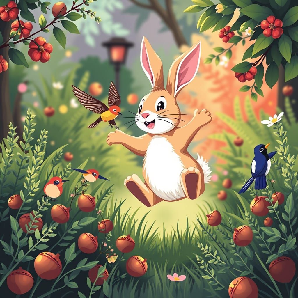 Joyful Rabbit Laughing in Lush Garden