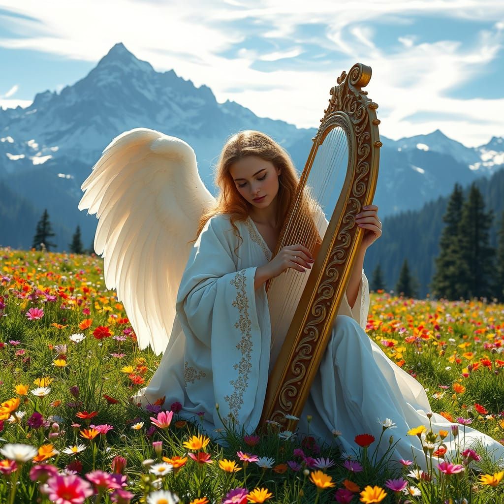 Angel of Serenity in Vibrant Wildflower Meadow
