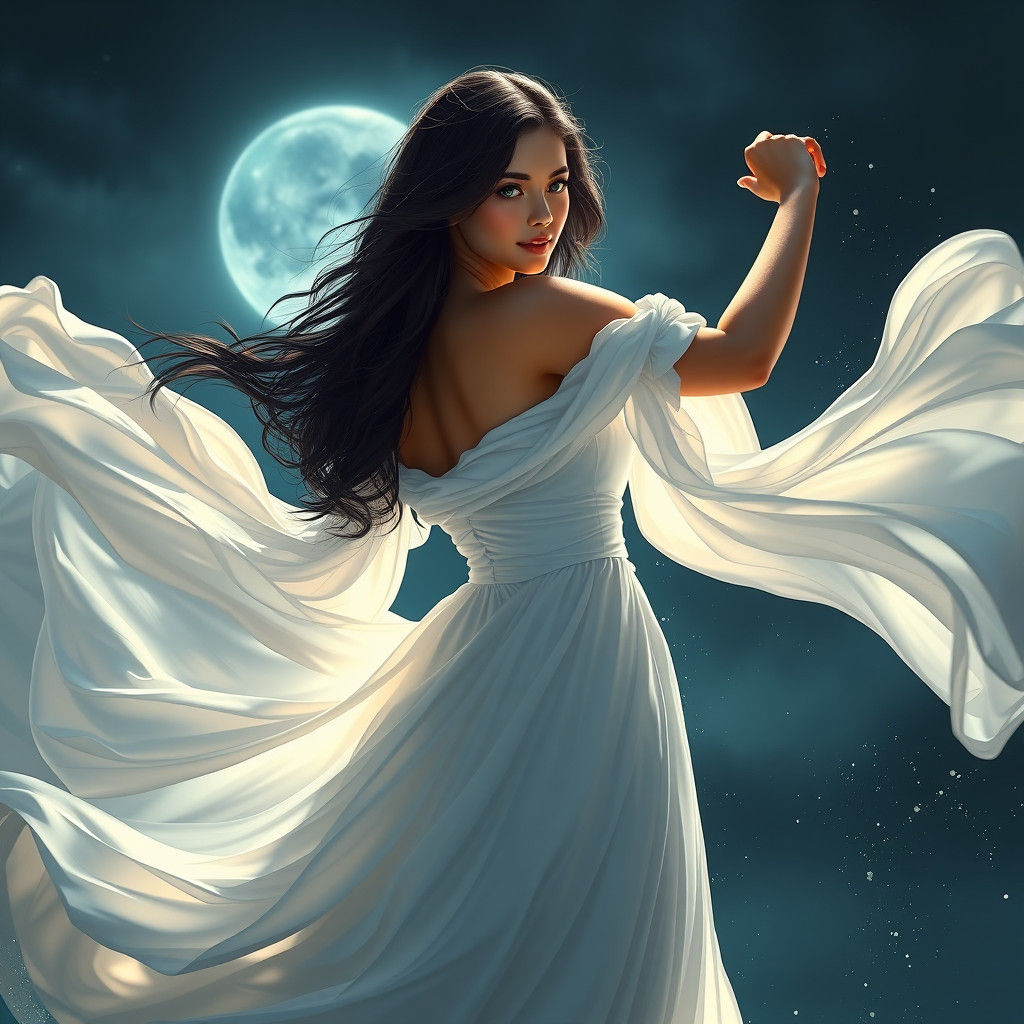 Enchantress of Moonlit Dreams in Elegant White Gown