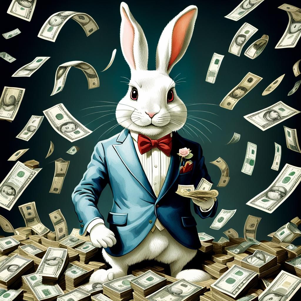 Elegant Rabbits Adorned with Opulent Wealth in a Humorous Su...