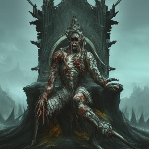 Warrior King on Throne of Skulls, Fantastical Artwork in Unr...