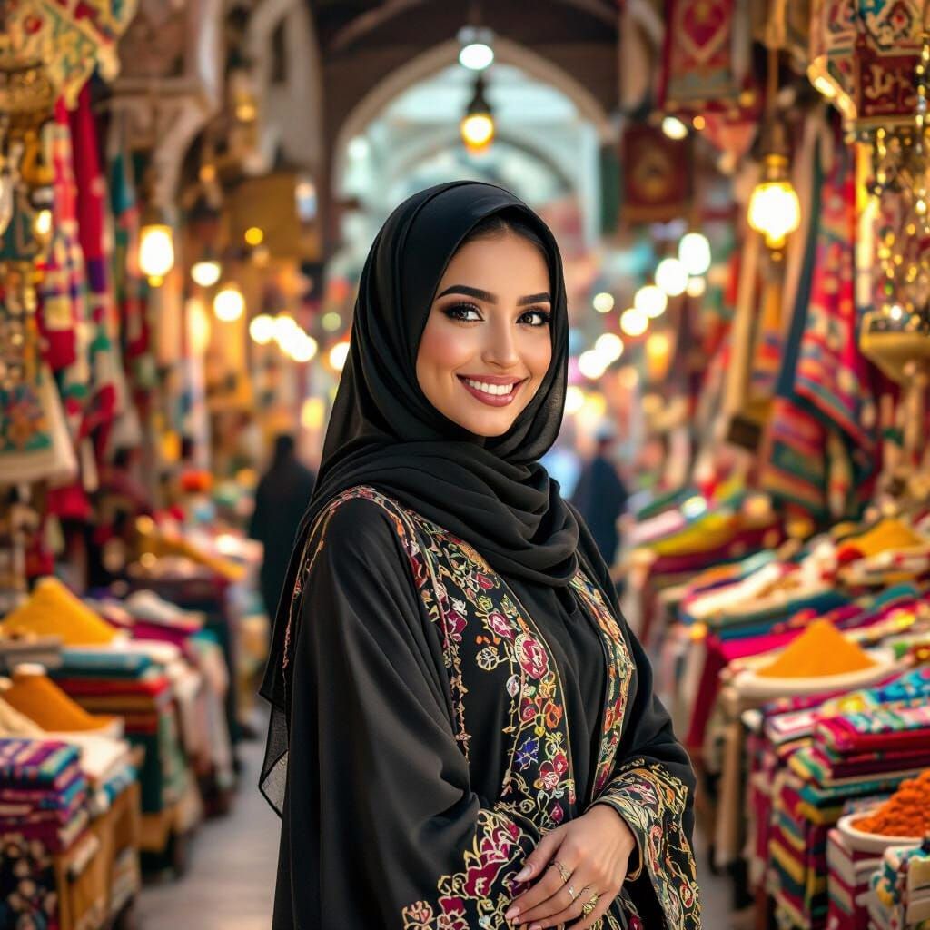Confident Hijabi Woman in Middle Eastern Market