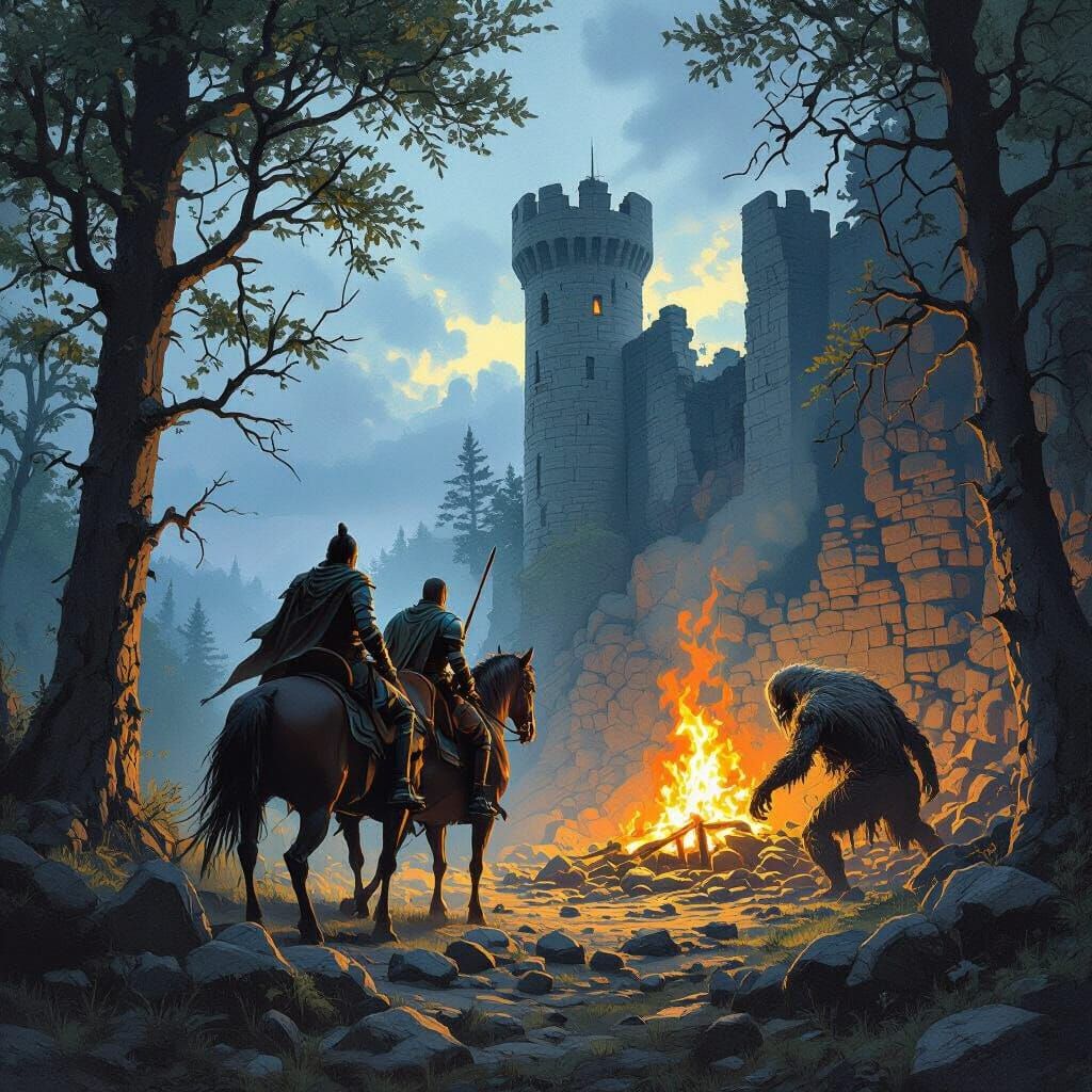 Ranger and Knight Encounter Kalkara at Castle Ruins