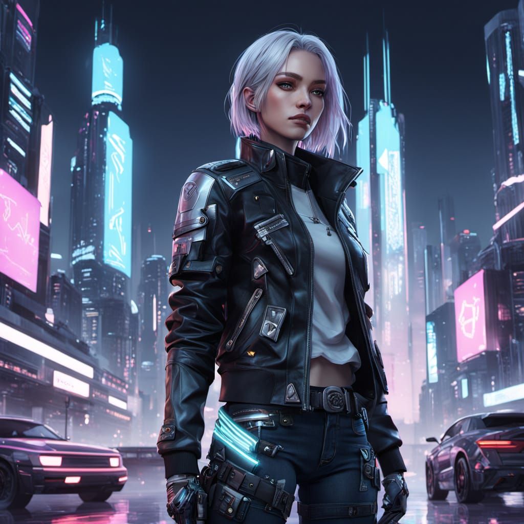 Cyberpunk Heroine in Dystopian Cityscape