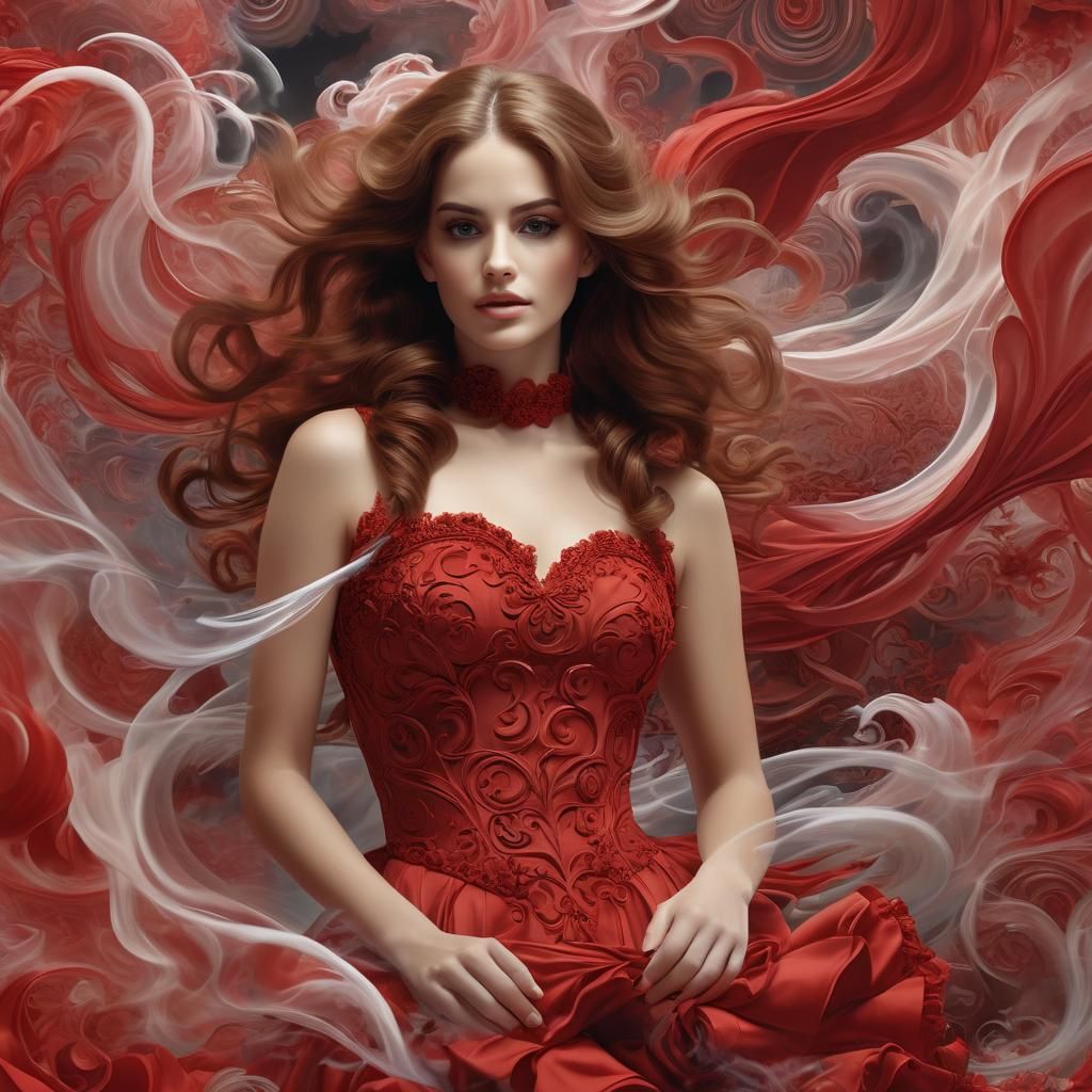 Lana Del Rey in Dreamy, Ethereal Red Frilly Dress