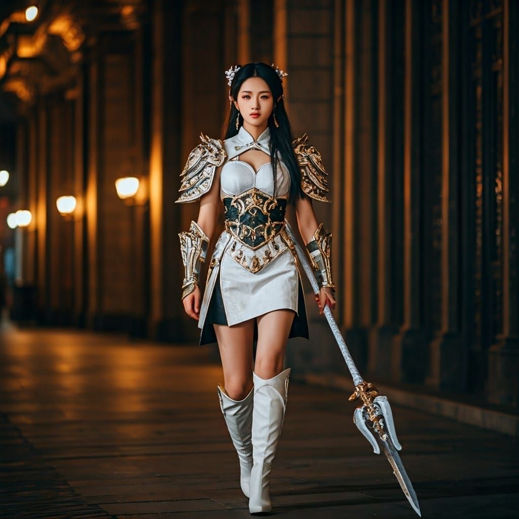 Chinese Warrior Goddess Strolls Shanghai Streets at Night