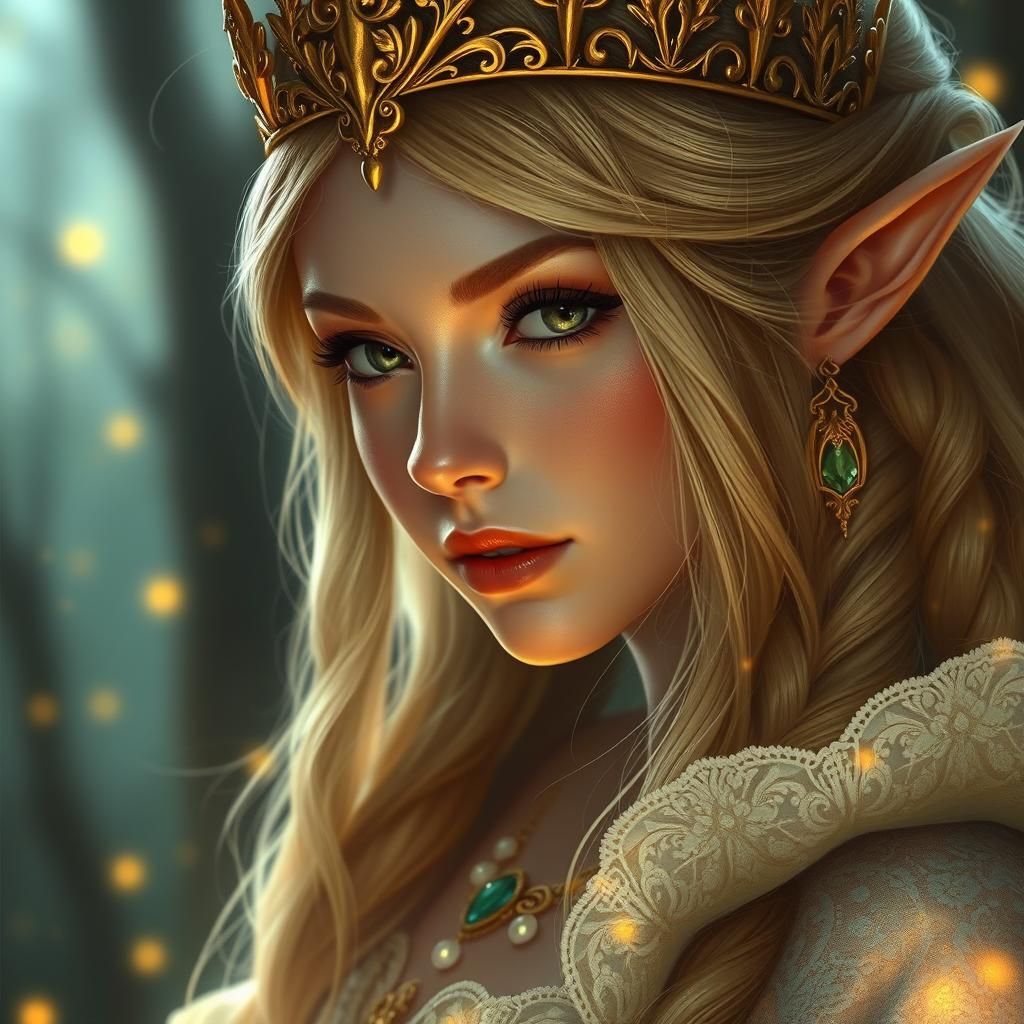 Ethereal Princess Zelda in Golden Tiara and Lace Gown
