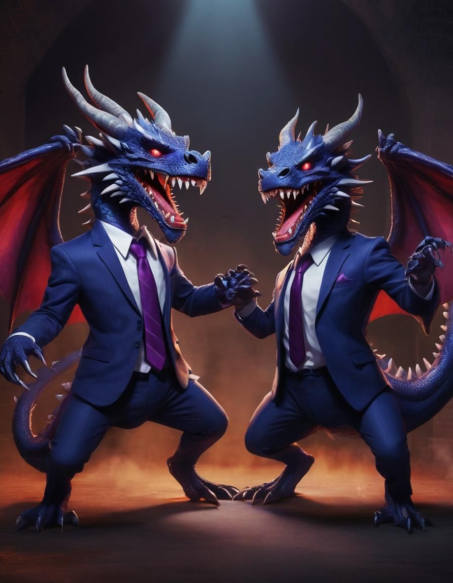 Dragon Dance in Dark Blue Formal Attire with Starry Night Sk...