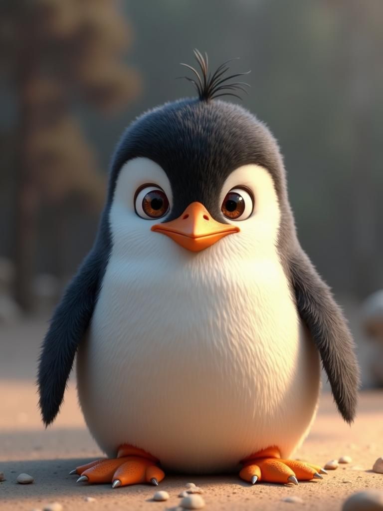 Surreal Penguin Character in Pixar-Inspired Action Scene