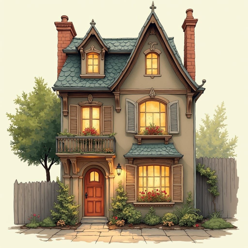 Whimsical Parisian Townhouse Cross-Section in Impressionist ...