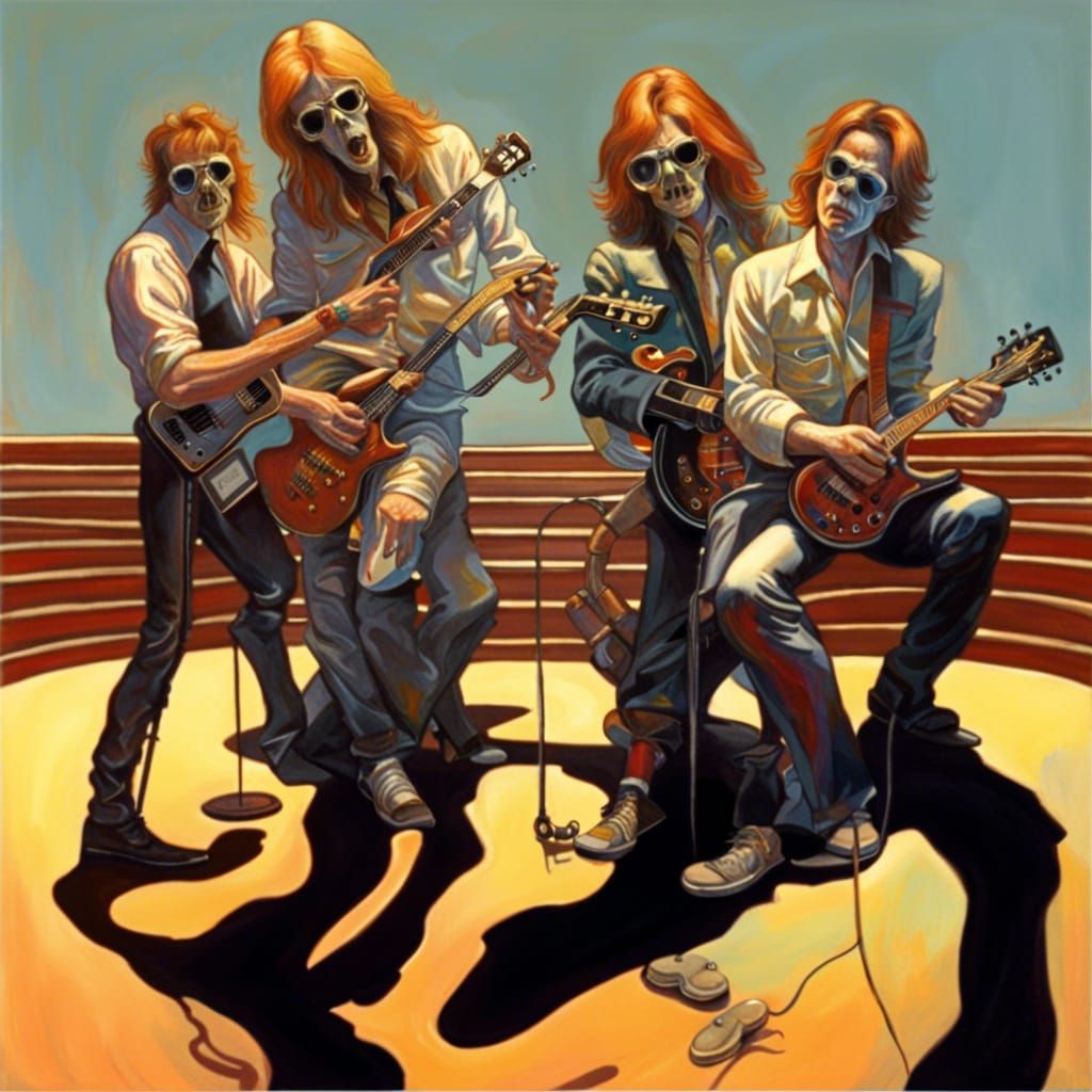realistic detailed image of a rock concert performed by the ...