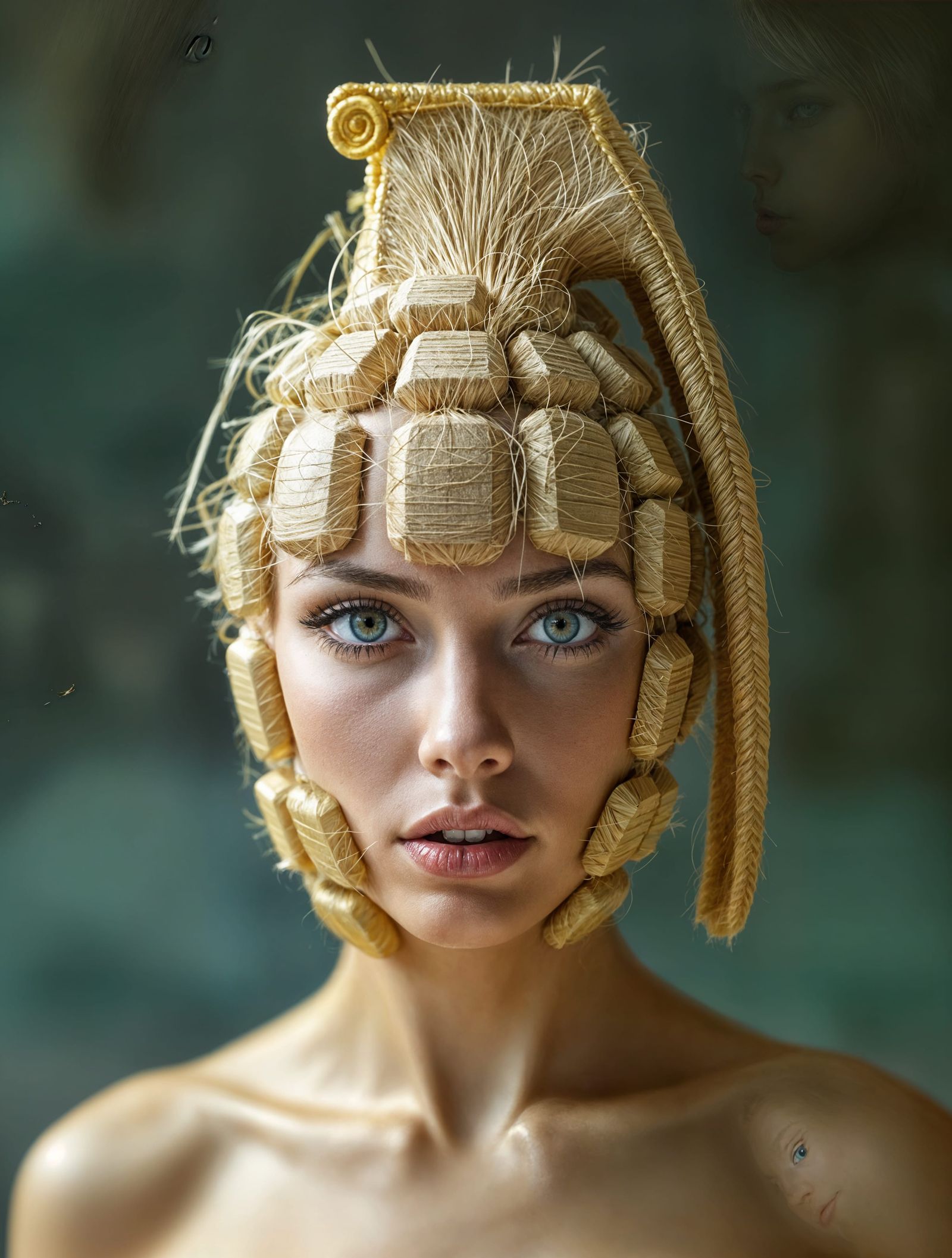 Surreal Blonde Goddess with Grenade Hairdo