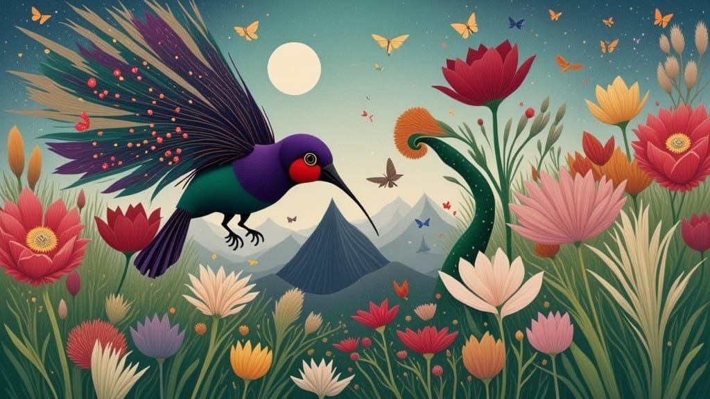 Phantom Hummingbird and Ghost Woman in Tulip Glade