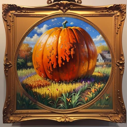 Impressionist Oil Painting of a Double Exposure Pumpkin