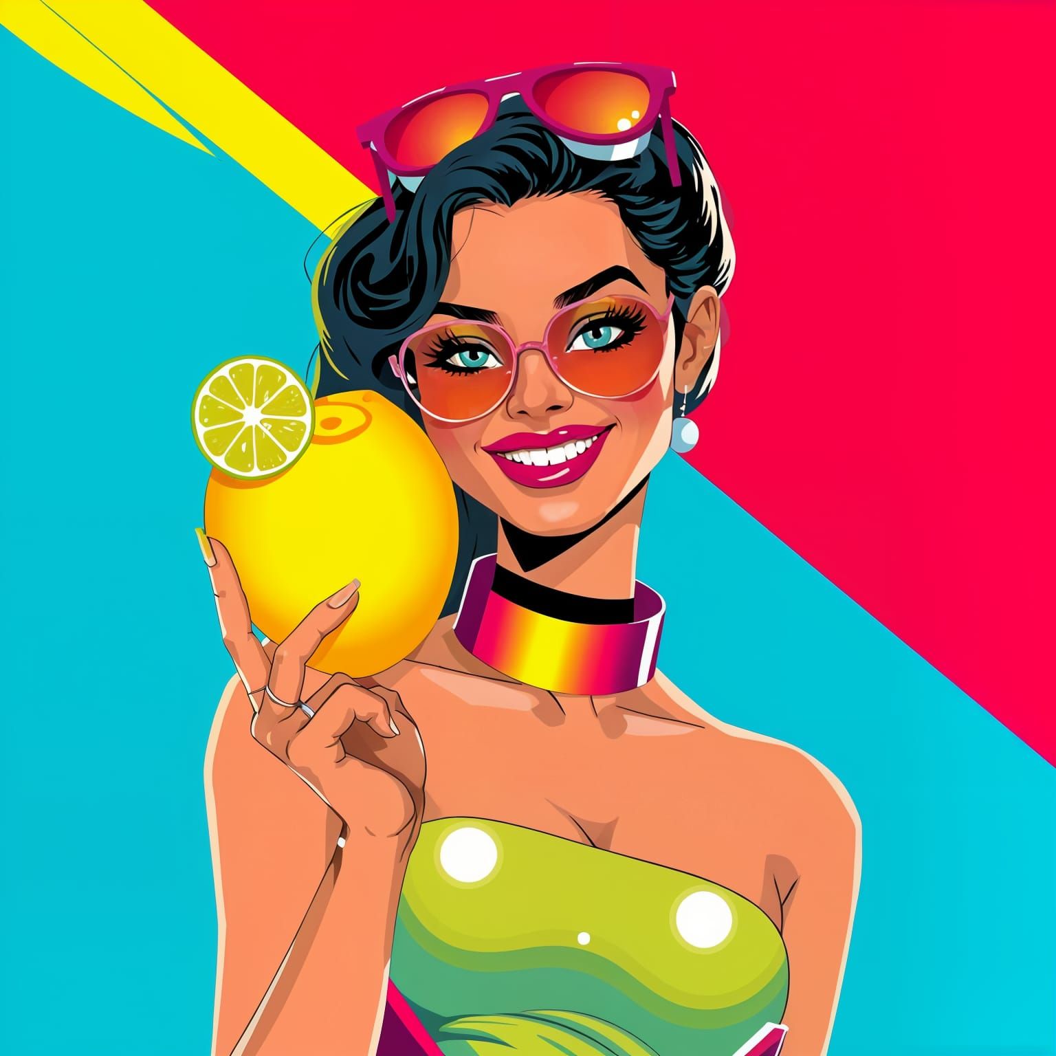 Surreal Pop Art Scene with Vibrant Triadic Colors