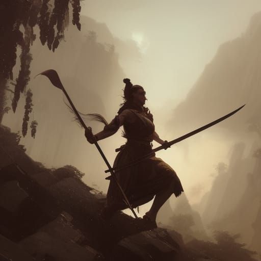 Dark Fantasy Legionnaire Woman Spear Art