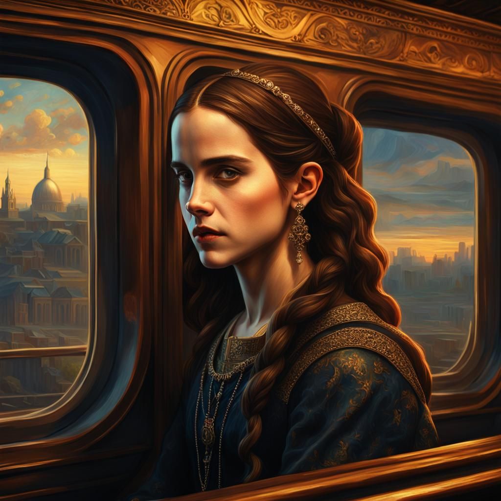 Ethereal Portrait of Emma Watson as Mona Lisa in Gothic Atti...