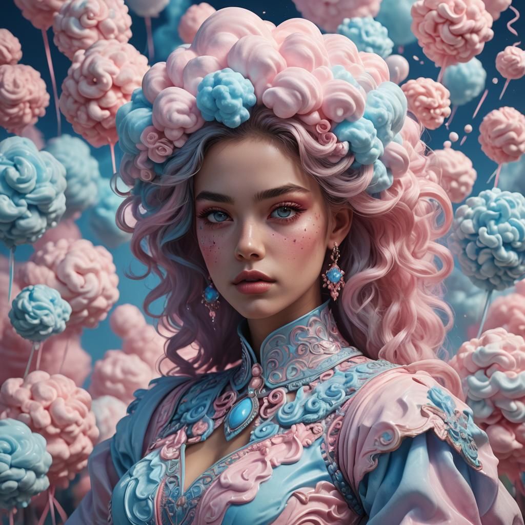 Gorgeous Woman Made of Cotton Candy in Dreamy Pastel Hues