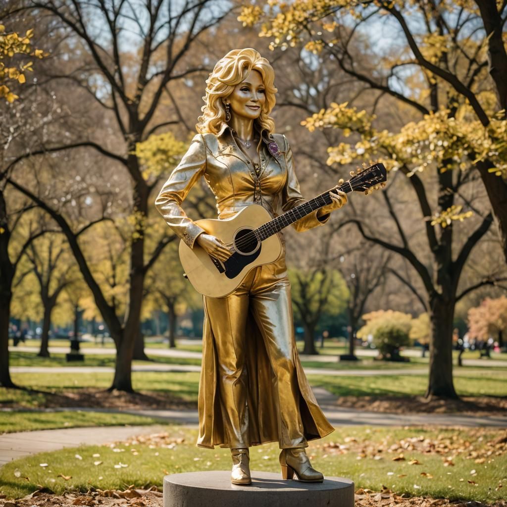 Golden Statue of a Music Icon in a Sunny Municipal Park