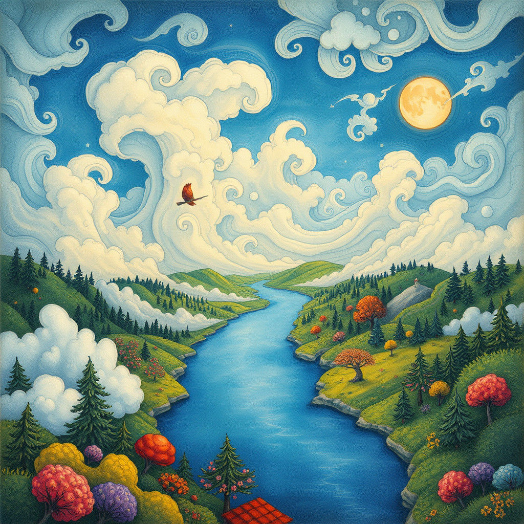 Whimsical Fantasy World with Dreamy, Hand-Drawn Style