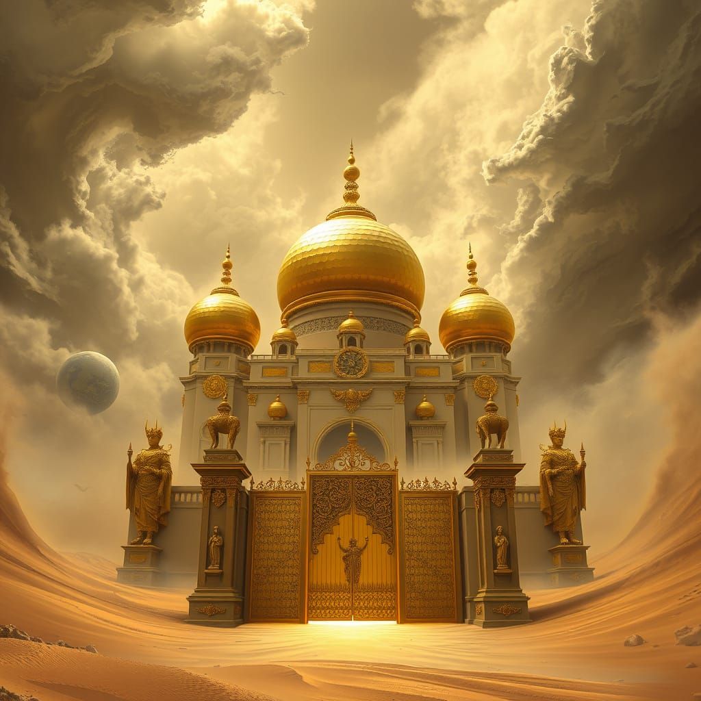 Golden Palace Emerges From Desert Storm in Digital Art
