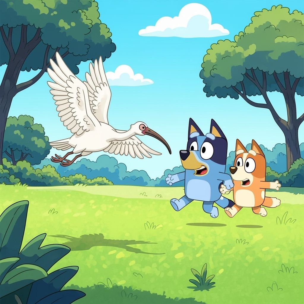 Bluey and Bingo Chase Ibis in Sunny Park Cartoon