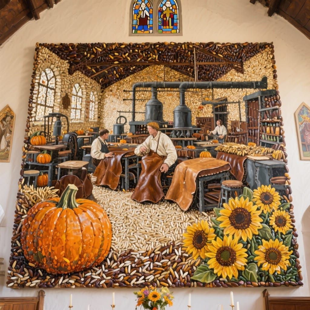 Leather Factory Painting with Rice Grains