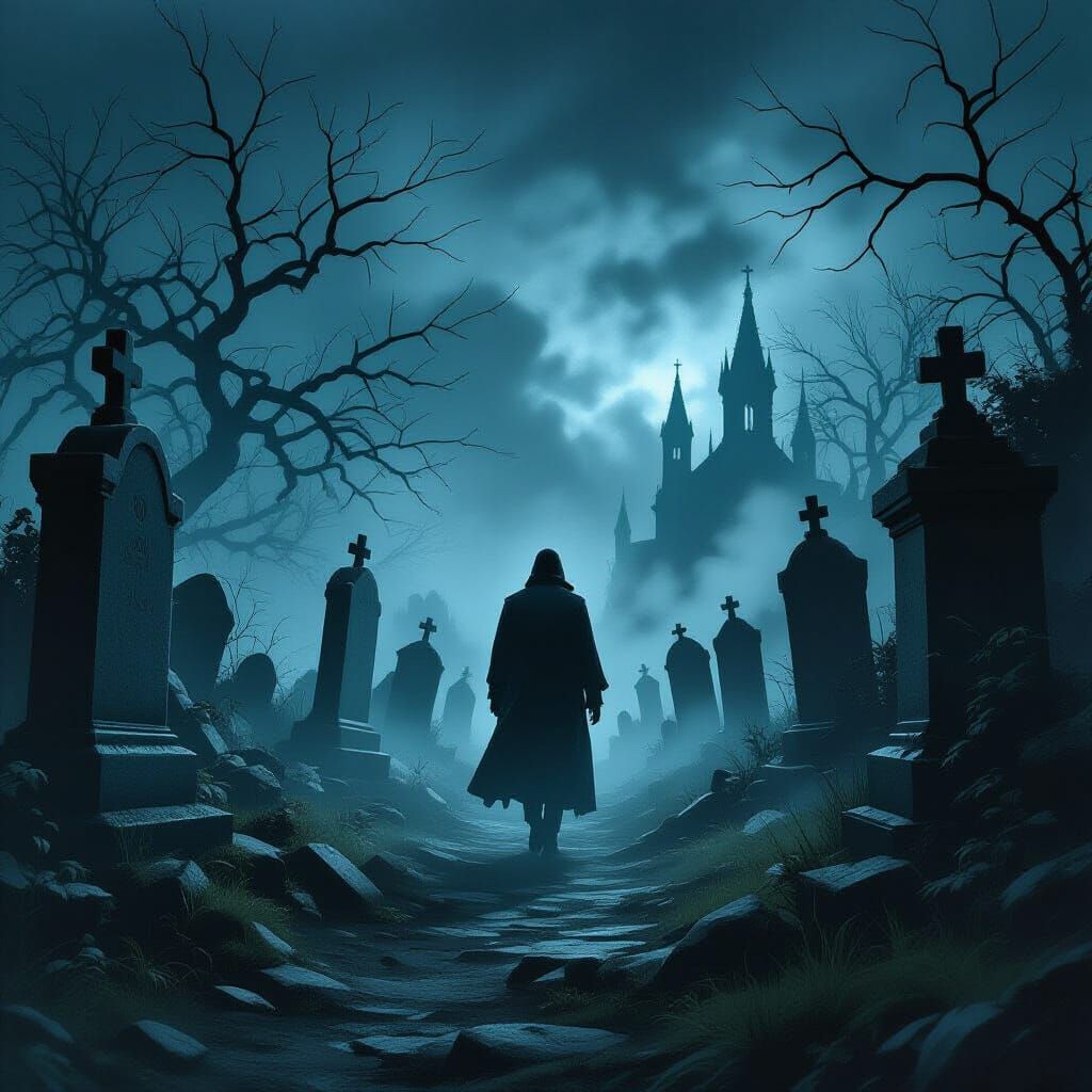 Eerie Figure in Haunted Cemetery: Dark Graphic Novel