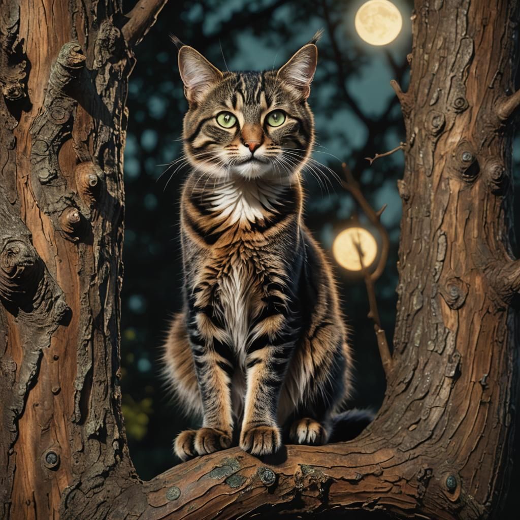 Cinematic Feral Cat Amidst Moonlit Alleyway