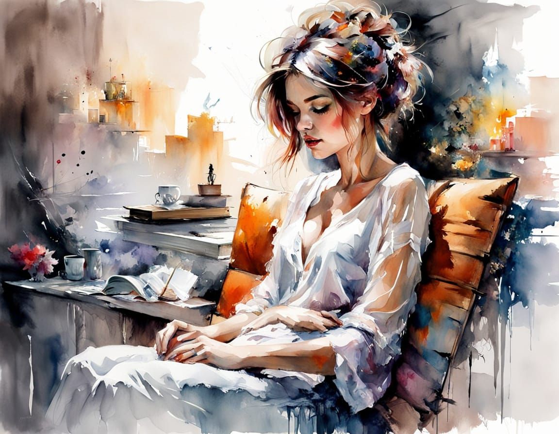 Ethereal Watercolor Cozy Reading Nook