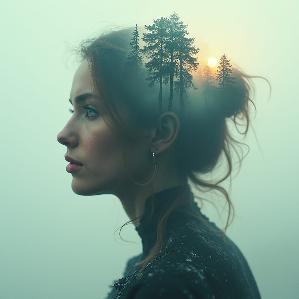Ethereal Double Exposure Portrait in Surreal Style