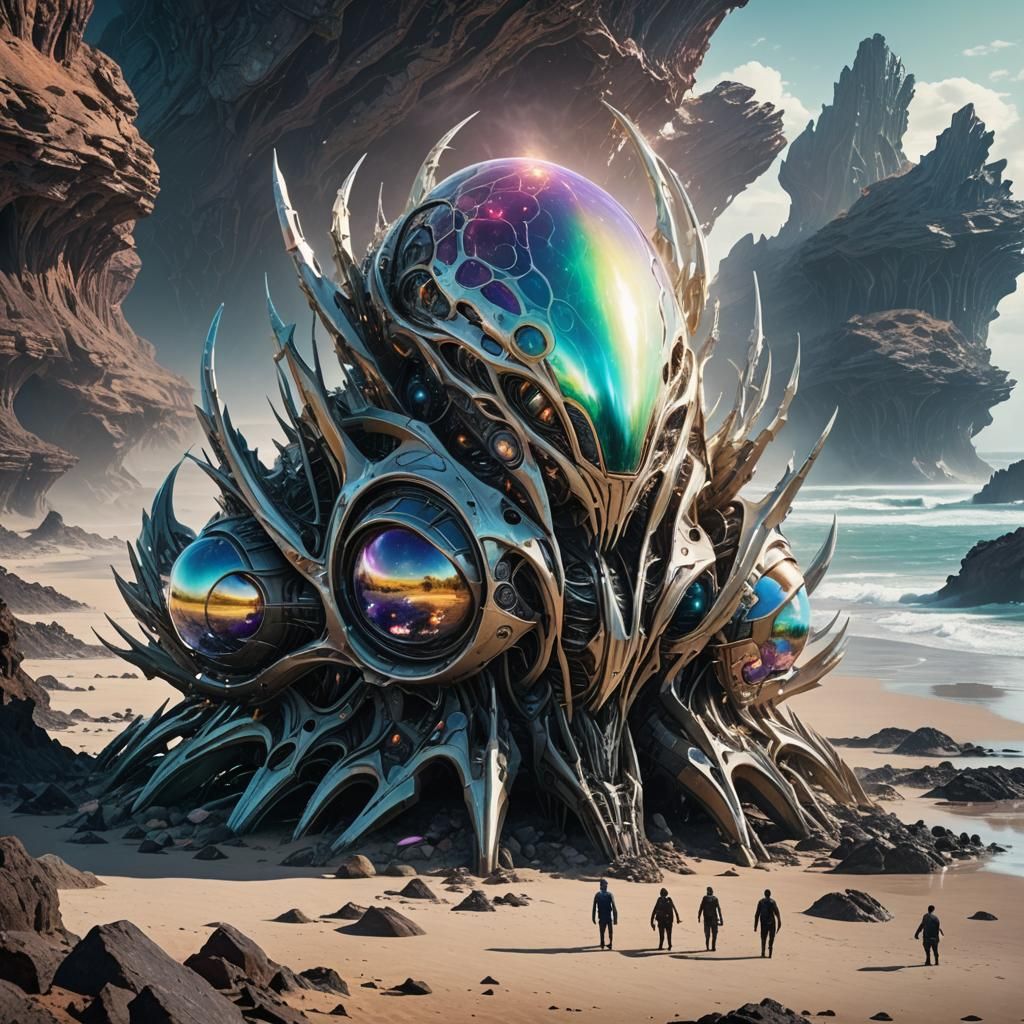 weird alien structure on seashore