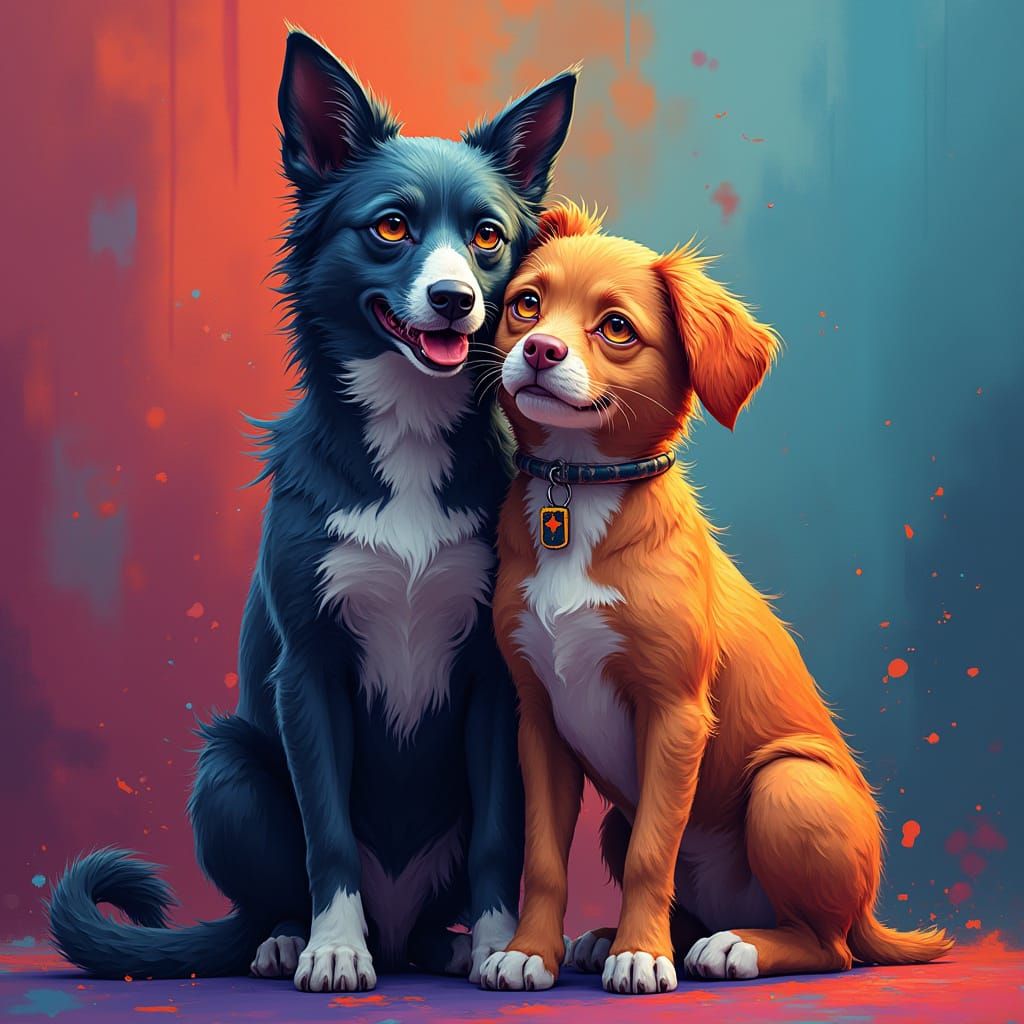 Hyperrealistic Portrait of Cat and Dog in Futuristic Style
