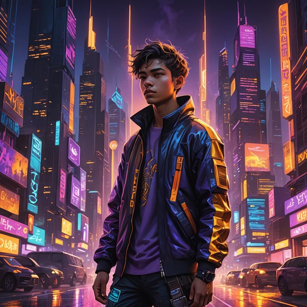 Surreal Teenage Warrior in a Cityscape Masterpiece