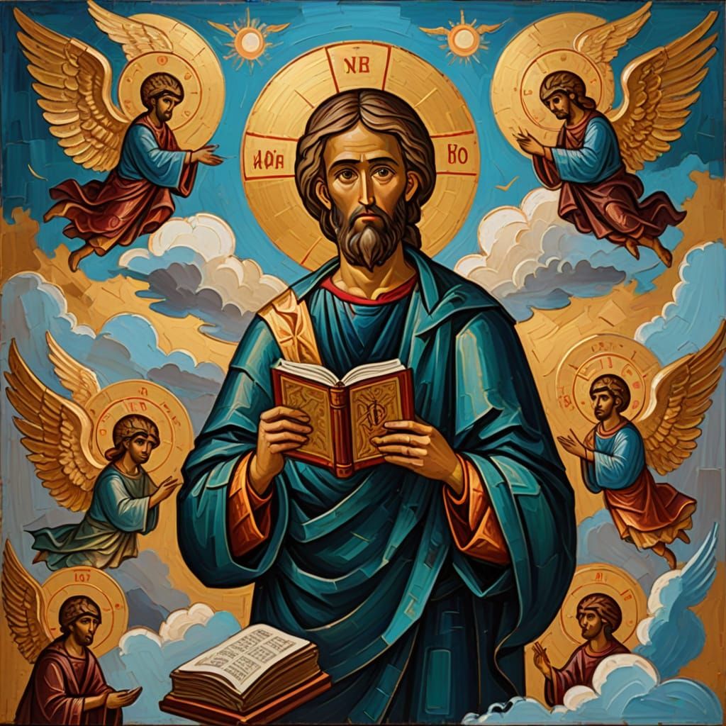 Orthodox Iconography Masterpiece: Saint Luke Amidst Heavenly...