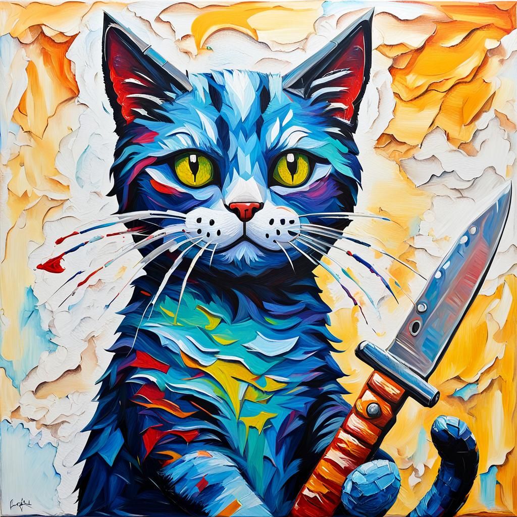 Feline Frenzy Impasto Painting